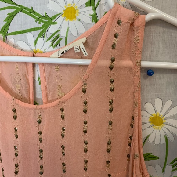 Anthro Floreat sheer pink gold embroidered tank - Picture 5 of 6